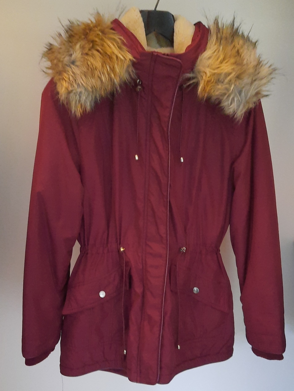 Urban Heritage Burgundy Utility Jacket with Faux Fur Trim